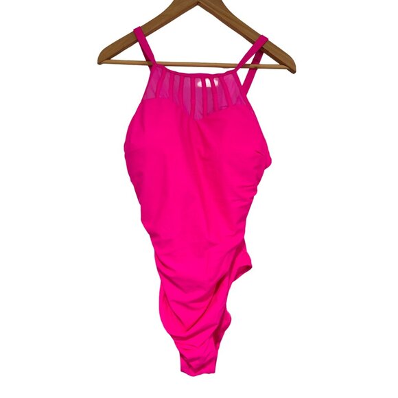Holipick Women High Neck One Piece Mesh Bathing Swimsuits Open Back XXL Pink NWT - Picture 1 of 5